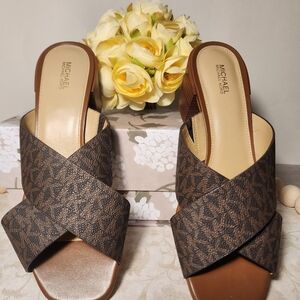 Michael Kors Brown Mules with Monogram Design